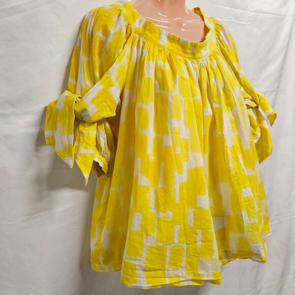 SEE BY CHLOE Yellow Printed Pleated Swing Blouse Women Size 2 - Picture 2 of 16